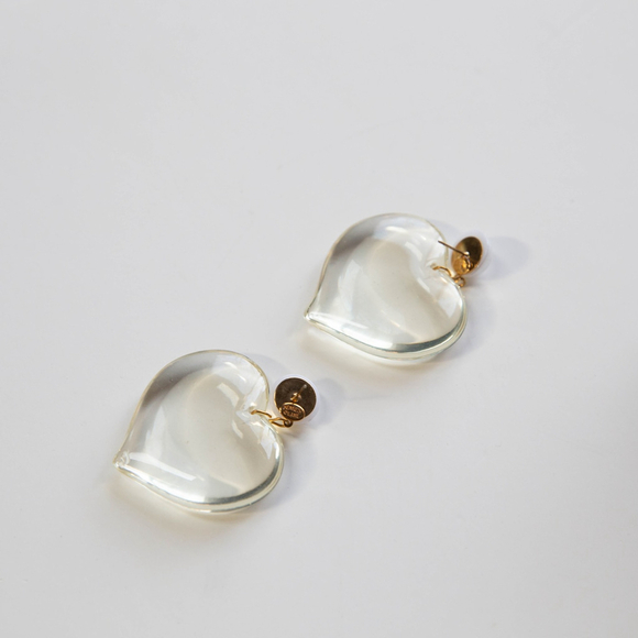 Kenneth Jay Lane Pearl Top Clear Heart Drop Earrings - Picture 6 of 8